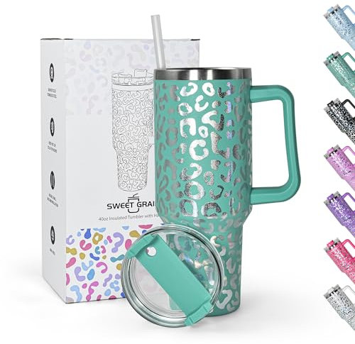 sweet grain Mug Isotherme avec Paille et Poignée 1.2L, Tasse à Café Acier Inoxydable à double paroi, Isolée Tasse Isotherme, Tasse Cafe Voyage
