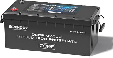 Renogy 200Ah 12V LiFePO4 Battery, Lithium Iron Phosphate Leisure Battery with 5000+ Deep Cycles, Bluetooth, IP 65 200A BMS and Low-Tem Cut off Protection, Support 4S4P Connection for Off Grid System