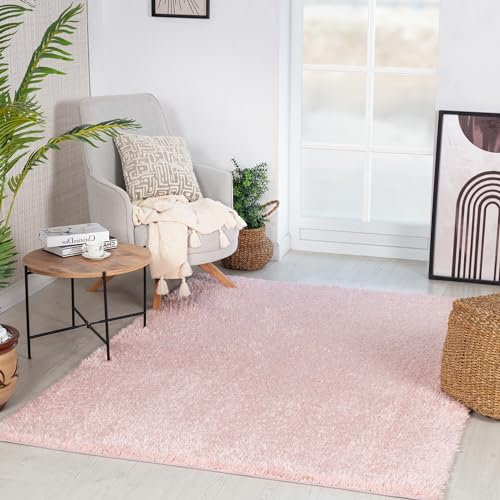 Livabliss Tapis Shaggy Epais - Tapis Salon, Salle à Manger, Chambre Adulte et Ado, Cuisine - Poil Long Moelleux et Doux Monochrome, Motif Berbère, Carpette Chambre Uni 120x180 cm - Rose