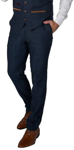 SIRRI Men’s Formal Tweed Herringbone Navy Sold Separately Suit Trousers, Wedding Business Tailored Fit Set Size 32