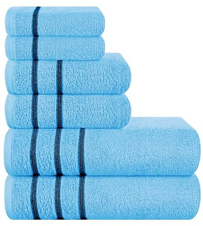MyOwn Ultra-weiches 6er-Pack Baumwoll-Handtuch-Set, enthält 2 übergroße Badetücher 70 x 140 cm, 2 Handtücher 40 x 60 cm und 2 Waschbetten 30 x 30 cm, Himmelblau