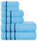 MyOwn Ultra-weiches 6er-Pack Baumwoll-Handtuch-Set, enthält 2 übergroße Badetücher 70 x 140 cm, 2 Handtücher 40 x 60 cm und 2 Waschbetten 30 x 30 cm, Himmelblau
