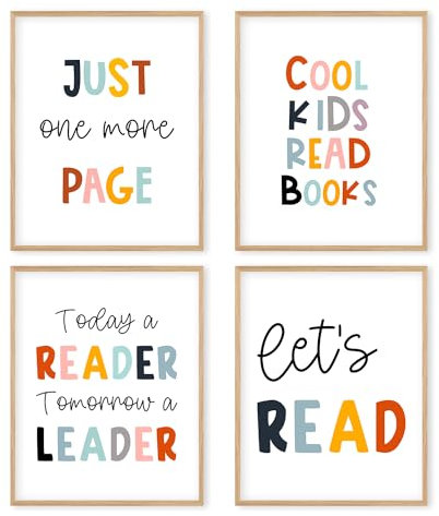 Boat Wades Inspirierende Lese-Poster – Kinder-Leseecken-Poster, Leseecke für Kinder, nur ein weiteres Kapitel-Poster für Leser, Buchliebhaber (20,3 x 25,4 cm, ungerahmt, 4 Stück)