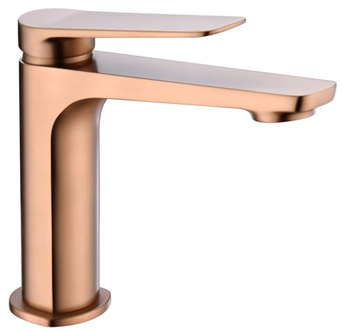 MICE - Grifo monomando sobre repisa para lavabo hecho de latón - Monomndo para lavamanos - Griferia de baño apto para agua fria/caliente Oro Rosa Cepillado BDN047-1ORC