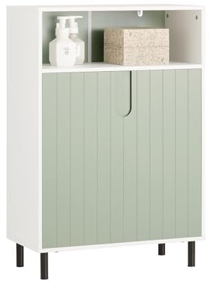 SoBuy BZR138-GR Badkommode mit 2 Türen Midischrank Kommode Badschrank Badmöbel Sideboard Flurschrank Weiß-Grün BHT ca. 60x87x30cm