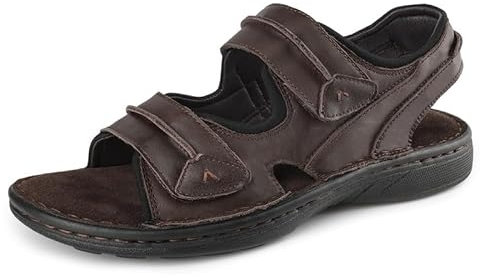 riemot Mens Sandals Leather Outdoor Summer Beach Sandles Hand-stiched Walking Fisherman Sandal Adjustable Leather Straps Brown Size UK 9/EU 43