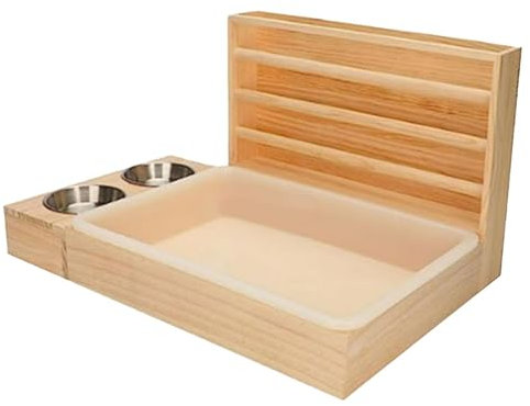 kowaku Wooden Rabbit Hay Feeder with Litter Box Bowls Water Feeder Bunny Feeder Manger, Hay Holder Rack for Guinea Pig Hamster