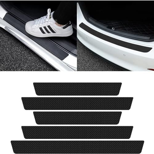 VENBER 5 Stück Auto Einstiegsleisten Schutz, für VW Tiguan III SUV 2023-2024 Kohlefaser Türschweller Aufkleber Tür Schritt Platte Abdeckung Lackschutzfolie