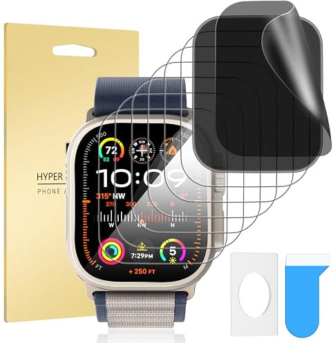 Diruite 8-Stück Schutzfolie für Apple Watch Ultra/Ultra 2 49mm Displayschutzfolie,Anti-Kratzen HD Weiche TPU Displayschutz*6+Privatsphäre Displayschutz*2 für iWatch 49mm Schutz