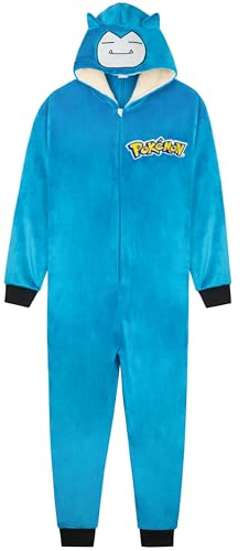Pokémon Tuta Intera Uomo e Adolescenti, Pigiama Intero Adulto, Pile Abbigliamento da Casa Cappuccio, Regalo Pikachu Snorlax (S, Blu Snorlax)