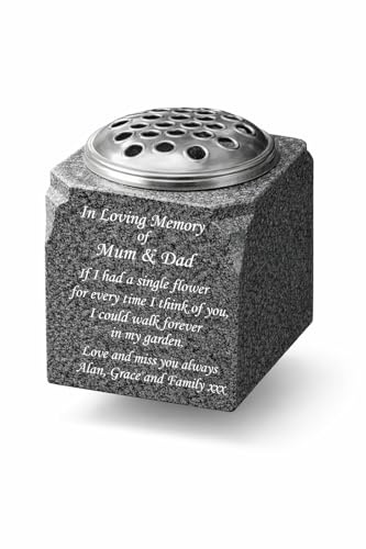 Memorial Keepsake Vase, Personalised Granite, For Gravestone