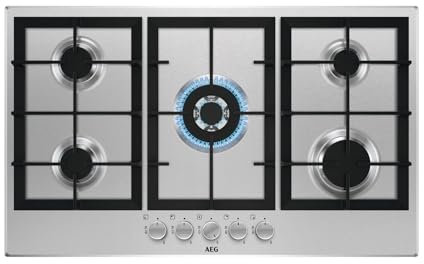 AEG 3000 Series 90cm 5 Burner Gas Hob with Wok Burner - Stainless Steel