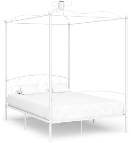 THOYTOUI Himmelbett-Gestell Weiß Metall 140 x 200 cm, Betten Bettsystem Bettrahmen Bett Geeignet für Gästezimmer Hotel Mehrbettzimmer Wohnung