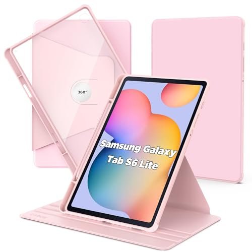 CACOE Cover Custodia Compatibile con Samsung Galaxy Tab S6 Lite 10.4 2024/2022/2020 (P610 / P615) con portapenne Protezione con Rotazione a 360 Gradi Supporto Cover Chiaro Retro (Rosa)