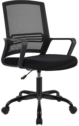 T-THREE. Adjustable office chair, ergonomic swivel seat, executive and computer chair with lumbar support, height adjustment, 360° rotation, mesh backrest for home office(BLACK)