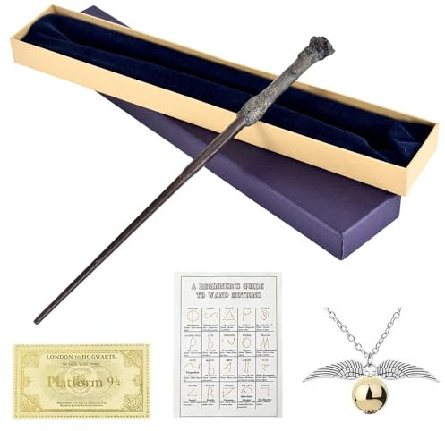 Lotvic HP Baguette Magique, 37CM Baguette Magique de Luxe, Baguette Magique pour Magicien, Sorcière, avec Carte de Sort, Billet et Collier, pour Cosplay, Mascarade