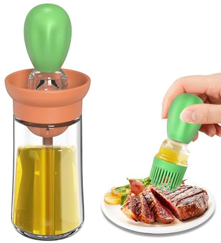 Colexy Oil Dispenser with Brush for Cooking,Oil Brush for Cooking,Glass Oil Dispenser for Kitchen,180ml with Brush Portable Oil Bottle, Oil Dispenser for BBQ, Frying, Baking, BBQ Pancake (Green)