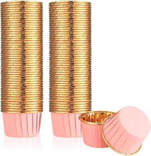 Muffinförmchen Papier, Cupcake Formen Papier, Antihaftbeschichtet Einweg-Backbecher für Muffinform Cupcake (Pink-Gold-100Pack)