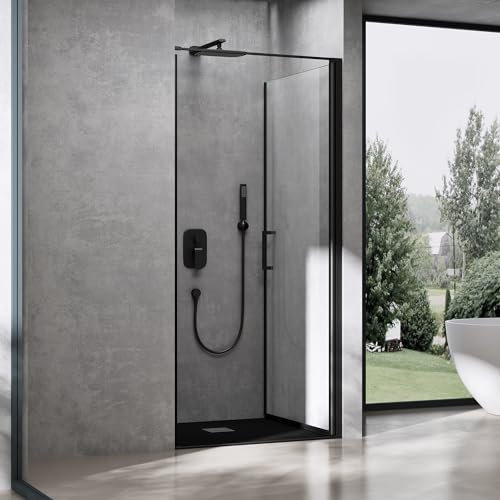 Mai & Mai Box Doccia a Nicchia 75x195cm, Porta Doppia Per Doccia a Nicchia Cabina Bagno in Vetro di Sicurezza Trasparente 8mm con Meccanismo di Sollevamento e Abbassamento Teramo36K, Nero