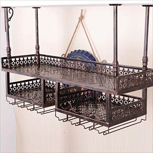 asdchZen Bar Counter Double Layer Wine Rack Restaurant Houseware Wineglass Iron Lock Retro Iron Wine Rack, B, 150 * 31Cm