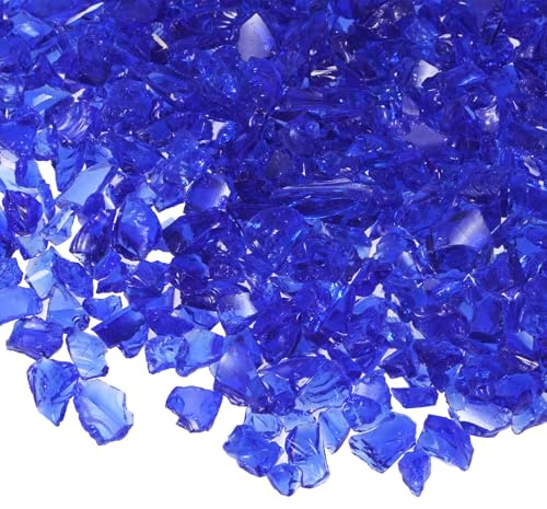 M METERXITY Hoher Glanz Feuerglas Kies Platte, GlasPlattee, zerkleinertes Glas, zerbrochene Glasstücke für Basteln/Vasen/Aquarien/Gartendekorationen 3-6mm, 900g/1,98 Pfund [Dunkelblau]
