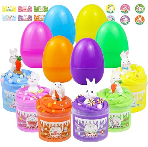 6 Stück Gefüllte Ostereier mit Slime und Osterhase, Schleim überraschungseier mit Zubehör Geschenke Give Aways Spielzeug Osterkörbchenfüller Ostergeschenke Kinder Party Mitgebsel Kindergeburtstag