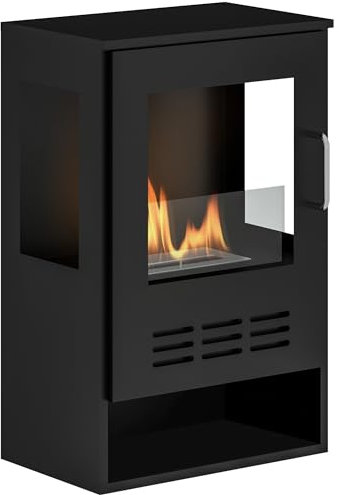 HOMCOM Camino a Bioetanolo da Terra con Bruciatore 0.9L per Durata 3.3 Ore, Biocamino in Acciaio e Vetro, Caminetto a Etanolo Autoportante Copertura 20㎡, 44x28x68 cm, Nero
