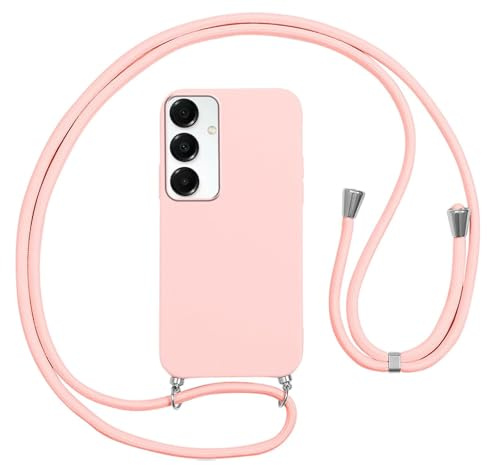 Vauki Coque pour Samsung Galaxy A16/A16 5G avec Cordon,Etui Silicone Souple Antichoc Housse avec Collier Bandoulière Chaîne Lanière,Téléphone Étui Case Cover de Protection pour A16/A16 5G,Rose
