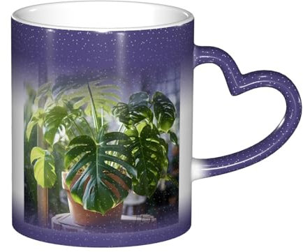 YQTGBCED Monstera Deliciosa Tasse mit Bananenpalmen-Druck, kreativer Farbwechsel, hitzeempfindliche Kaffeetasse, individuelle magische Tasse mit einzigartigem Design