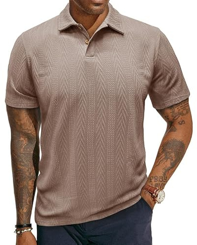 EDITCOZY Polo pour Homme Chemise à Manches Courtes Polos Casual Tissu tricoté Classci Golf Shirt Khaki XL