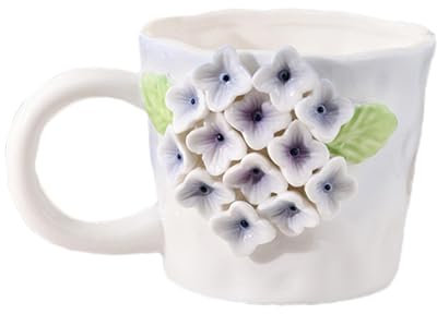 3D Flower Mug, Lily of the Valley Handmade Cups | 12oz Floral Ceramic Mug, Cute 3D Ceramic Milk Cup for Tea, Coffee for Adults,