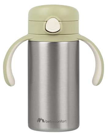 Bebeconfort Gobelet isotherme polyvalent avec paille – Acier inoxydable, durable, 280 ml, à partir de 12 mois, bébé et tout-petit, compact, en déplacement, garde les boissons chaudes ou froides