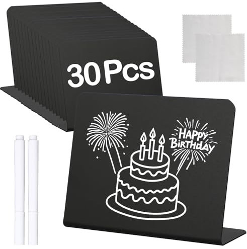 30 Lavagnette Cancellabili – Cartellini Prezzi 100x75mm a Forma di L, Lavagna con Gessetti Nere per Buffet, Matrimonio, Feste, Tavolo, Lavagnette Segnaposto Decorative.