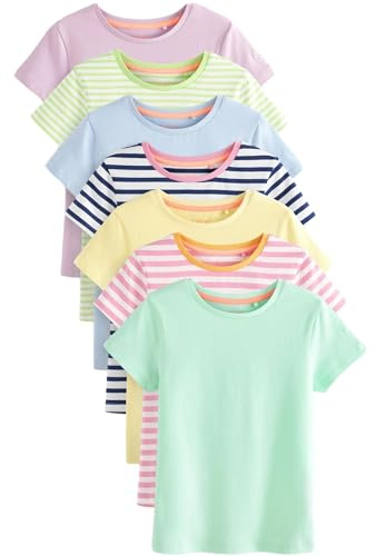 NEXT Mädchen Einfarbige T-Shirts in Pastelltönen, 7er-Pack