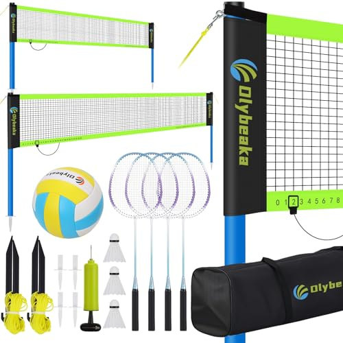 Portable Volleyball & Badminton Combo Net Set with 2 Nets (20ft and 32ft)