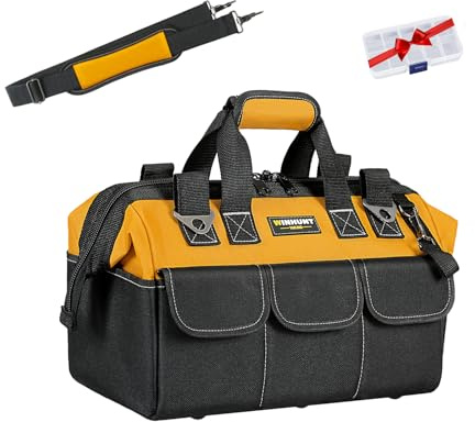 WINHUNT Wide Mouth Tool Bag, Waterproof Tools Storage Organiser Electricians Tool Bags with Adjustable Shoulder Strap, 15 Inch, Yellow
