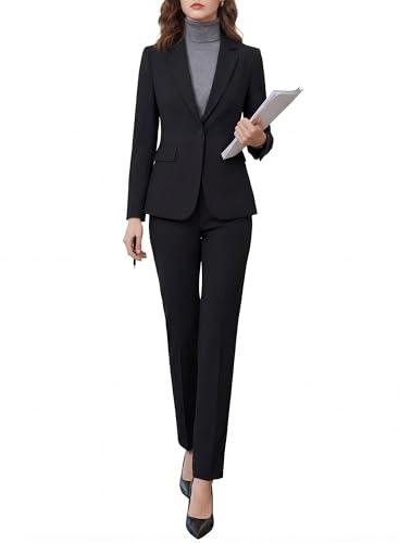 QRNPV Women's Two Piece Pants Suits - Wrinkle-Free High End Business Dressy Formal Casual Blazer Set - Professional Work Office Outfit Black