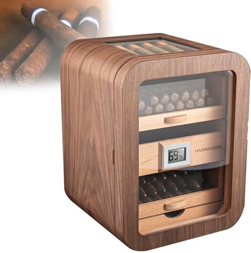 Tsampa Zigarren-Humidor-Schrank Mit KüHlung (Kann 110 Zigarren Aufbewahren),Regale Aus Zedernholz, Intelligente Konstante Temperatur, Heizungs-/Feuchtigkeitskontrollsystem(Brown,WithSunroof)