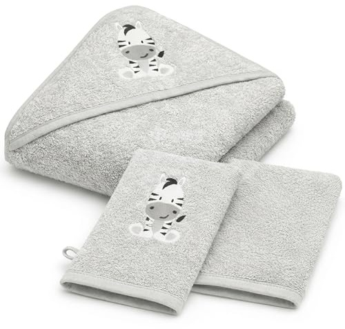 Babykajo Baby Kapuzenhandtuch im Set mit 2 Waschlappen Oeko-Tex Standart 100 Zertifiziert. Baby Badetuch aus weichem Frottee. Erstausstattung Babyhandtuch mit Kapuze 80 x 80 cm