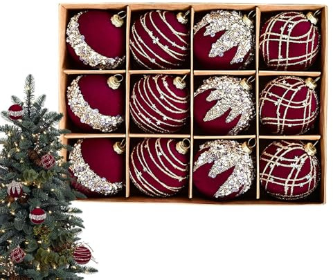 Renopfect 12 Stück Velvet Weihnachtskugeln 6cm Weihnachtskugeln Christbaumschmuck Bruchsichere Kunststoff Weihnachtsbaumschmuck Deko Weihnachten, Weihnachtsbaum Kugeln Für Weihnachtsbaum, Feiertage