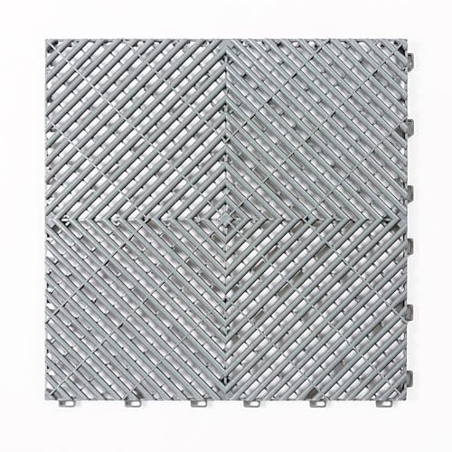 Ineinander greifende Garagenbodenfliesen, PVC-Kunststoff PP, hochfest, Heimwerkerbedarf, Autowaschraum(Grey)