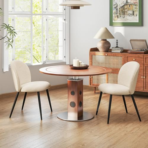Hellove Gepolsterte Esszimmerstühle 2er Set, Moderner Küchenstuhl mit Chenille-Stoff, Bequemer Polsterstuhl mit Rückenlehne, Schwarze Metallbeine, Stuhl für Esszimmer & Arbeitszimmer, Beige