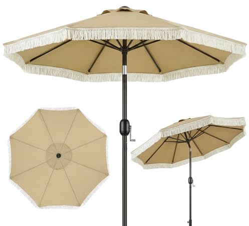 OLILAWN Sonnenschirm Balkon 200 cm, Verdickter Stoff, Sonnenschirm mit Fransen, Sonnenschutz Boho für Balkon Terrasse Garten Strand Pool