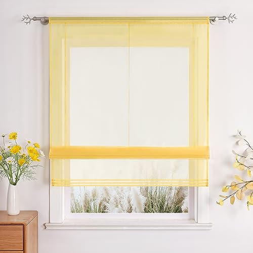 Uni Farbe Faltrollo Voile Raffrollo mit Tunnelzug Design Rollos Gelb BxH 100x155cm