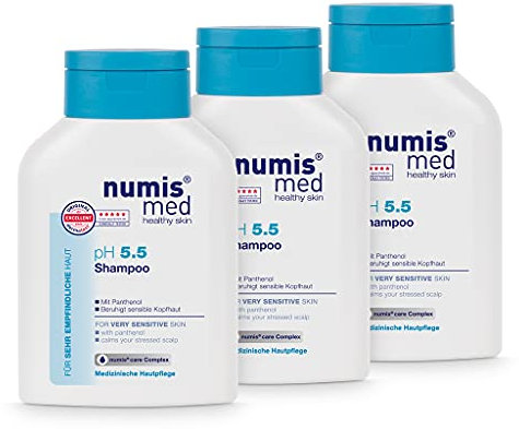 numis med Shampoo ph 5.5-3er Pack Hautberuhigendes Haarshampoo für sehr empfindliche & sensible Haut - vegane Haarpflege ohne Silikone, Parabene & Mineralöl - Haar Shampoo (3x 200 ml)