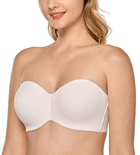 DELIMIRA Soutien Gorge sans Bretelles Invisible Grande Taille Femme Soutien-Gorge avec Armature Minimiseur Rose Blanc 100A
