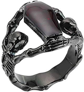 PAMTIER Herren Gotischer Vampir Sarg Ring aus Edelstahl Schwarz Größe 65 (20.7)