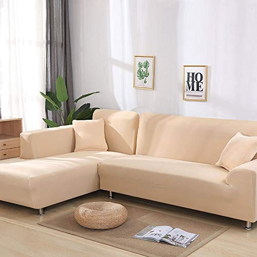 OKJK Sofa überzug Ecksofa, Sofaüberwurf L Form,wasserdicht Elastisch Maschinenwaschbar, Sofabezüge, Für Wohnzimmer Sofa Protector, Bestellen Sie 2 Stück (Beige,3-Seater 190-230cm)