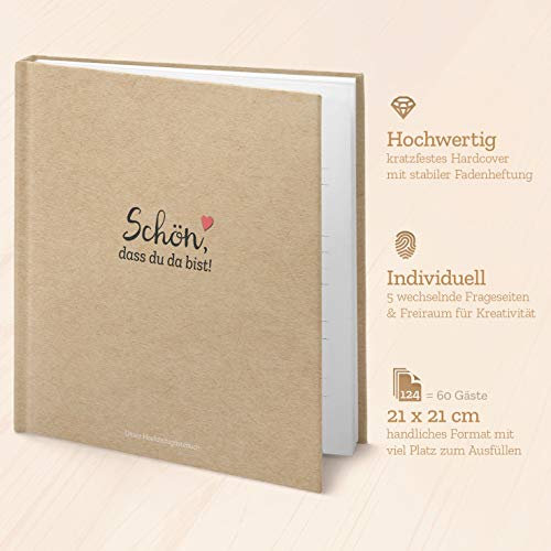 Hochzeit-Gästebuch mit Fragen - individuell & abwechselnd: viel Freude beim ausfüllen für Gäste und schöne Erinnerung an Hochzeitsfeier (120 Seiten, 21x21 cm)