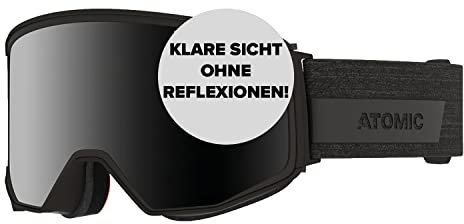 ATOMIC FOUR Q STEREO Skibrille - Schwarz - Skibrillen mit großem Sichtfeld - Hochwertig verspiegelte Snowboardbrille - Brille mit Live Fit Rahmen - Skibrille für Brillenträger